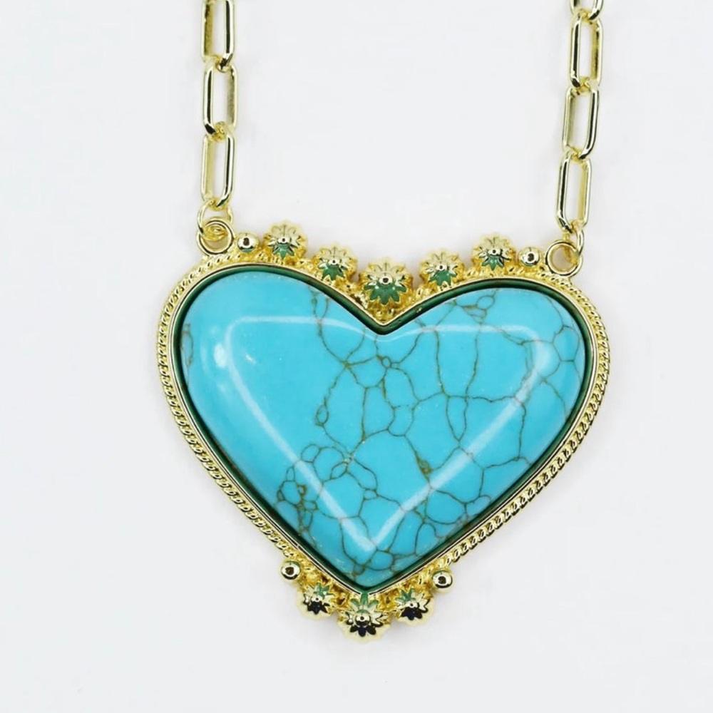 Gold Tone Turquoise Heart Pendant Necklace
